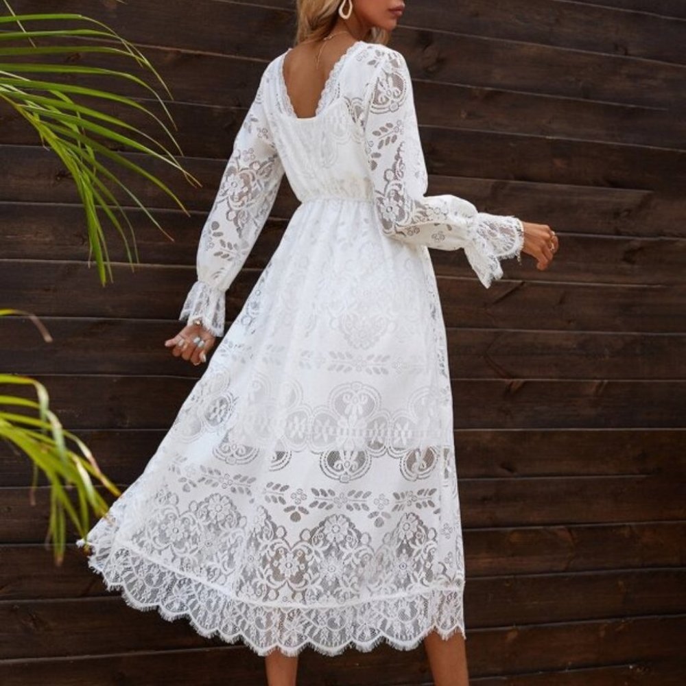 Boho Beauty All over Lace Flounce Sleeve maxi Dress - Picture 9 of 16